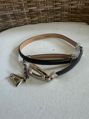 Brighton Women's Black Leather Chain Detail Belt with Silver Hardware